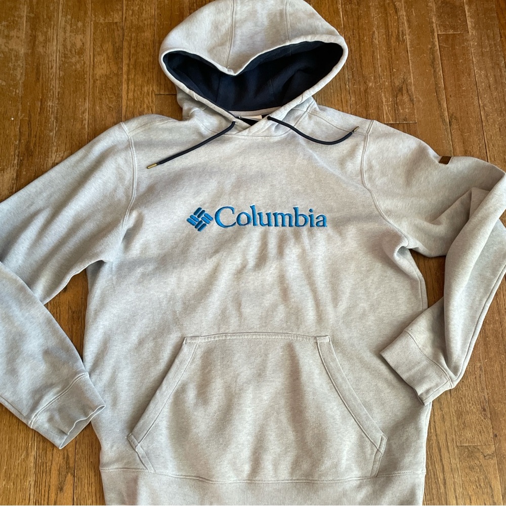 Columbia Light Gray Hoodie with Blue Logo